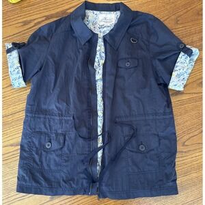 Utility Jacket Forever 21 Blue Floral Lined Zip Drawstring Size L